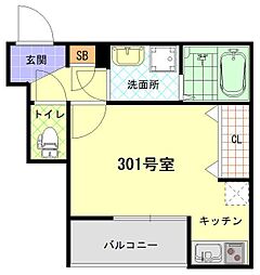 ＣＦジオーレ鎌倉弐番館 3階ワンルームの間取り