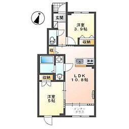 東中野新築アパート 1階2LDKの間取り