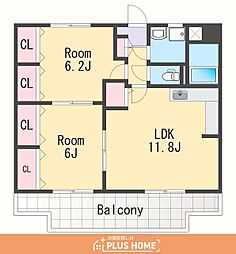 カルム宮 2LDKの間取図画像