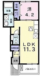 グラース・アビタシオンII 1階1LDKの間取り