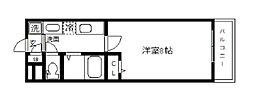 プレール・ドゥーク東新宿2 1Kの間取図画像