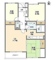 武蔵野パークヒルズ 3LDKの間取図画像