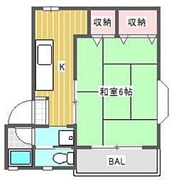 みどりコーポ 1階1Kの間取り