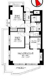目黒青葉台グランドハイツ 2LDKの間取図画像