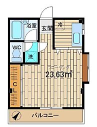 タケイ・ベルハイツ 1Kの間取図画像