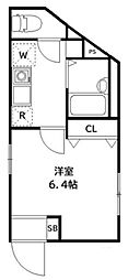 イニッツィオ永田南 5階1Kの間取り