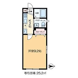 パインヒル18 2階1Kの間取り