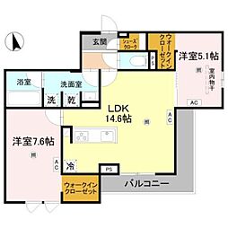 TORISIA長居大領 2LDKの間取図画像