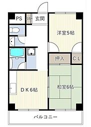 トーカド宮崎台東棟 2DKの間取図画像