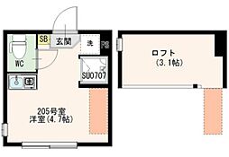 アイオライト 2階ワンルームの間取り