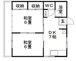 フジミハイツ 2階2DKの間取り