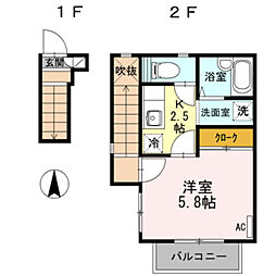 フローラ 1Kの間取図画像