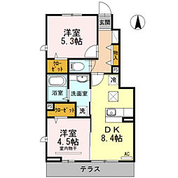 クレール松ノ木 2DKの間取図画像