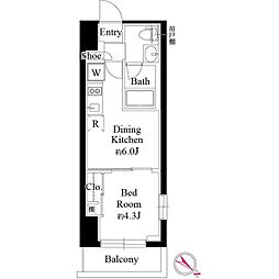 グランパセオ銀座築地 11階1DKの間取り