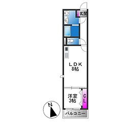 グローハイツ若江 1LDKの間取図画像