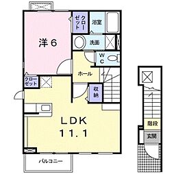 JR紀勢本線 紀三井寺駅 徒歩20分の賃貸アパート 2階1LDKの間取り