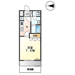 スクエアササイ 1Kの間取図画像