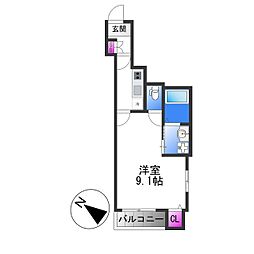 GRAND SUN 3階1Kの間取り