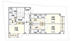 リプレII 3階1Kの間取り