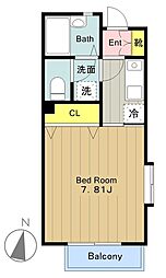 エルザ2 2階1Kの間取り