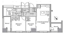 パークハビオ赤坂 7階2LDKの間取り