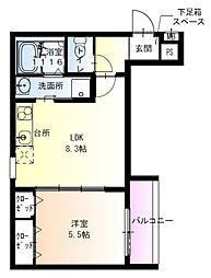 フジパレスさくら夙川イースト 1LDKの間取図画像