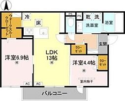 RETORIA瓦口CREST 2LDKの間取図画像