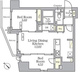 プライムガーデン大森 1206 12階2LDKの間取り