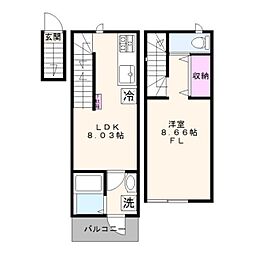 チャルテ西早稲田 2階1LDKの間取り