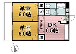 貝の坂クロス852 2DKの間取図画像