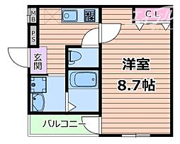 フジパレス大桐ノース 1Kの間取図画像