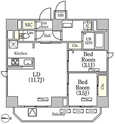 グランジット文京湯島 10階2LDKの間取り