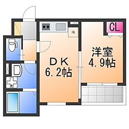 ヴェルメゾン松原東新町 1DKの間取図画像