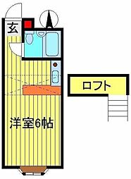 ベルピア北松戸第1-1 2階ワンルームの間取り
