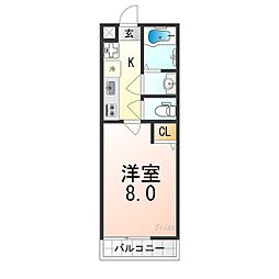 フラッティ烏丸十条 3階1Kの間取り