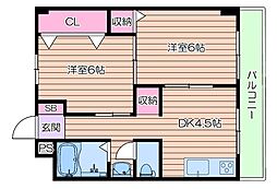マルビシマンション天満（旧：マルビシマンション菅栄町） 4階2DKの間取り