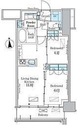 パークアクシス新宿百人町 2LDKの間取図画像