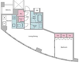 レジディアタワー乃木坂 1LDKの間取図画像