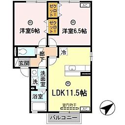 グリーンコート岩出B 2LDKの間取図画像