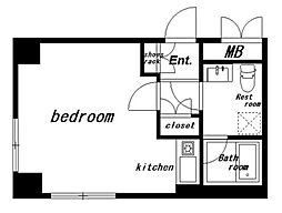 サン・ハーネス四谷 2階ワンルームの間取り