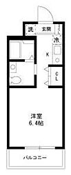 ドゥシェル2 1Kの間取図画像
