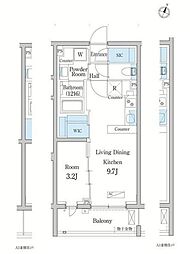 デュオフラッツ大宮 1LDKの間取図画像