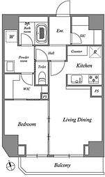 グランパセオ田原町 8階1LDKの間取り