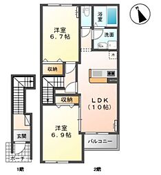 ハピネス 2LDKの間取図画像