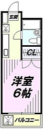 ウエストハイム 1Kの間取図画像