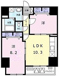 JR総武線 浅草橋駅 徒歩5分の賃貸マンション 12階2LDKの間取り