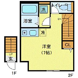 西武拝島線 東大和市駅 徒歩9分の賃貸アパート 2階ワンルームの間取り