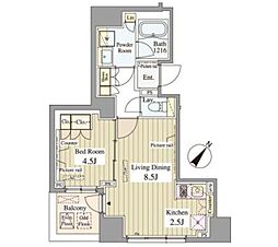 セレサ日本橋堀留町 1LDKの間取図画像