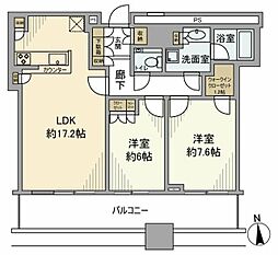 クレストプライムタワー芝 2LDKの間取図画像