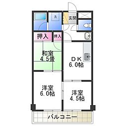 南海加太線 東松江駅 徒歩1分の賃貸マンション 3階3DKの間取り